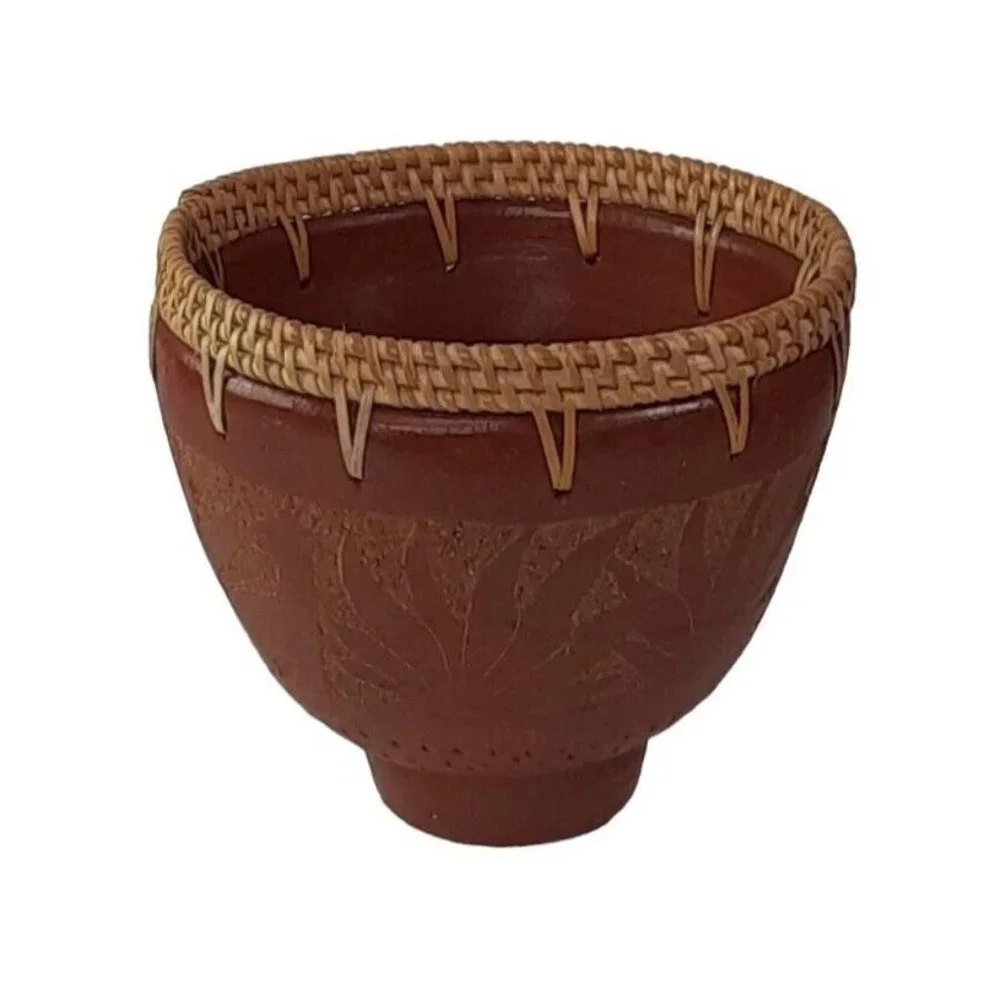 Earthenware Carved Bowl Animal Trees Brown‎ Reddish Decorative Wicker Acc…